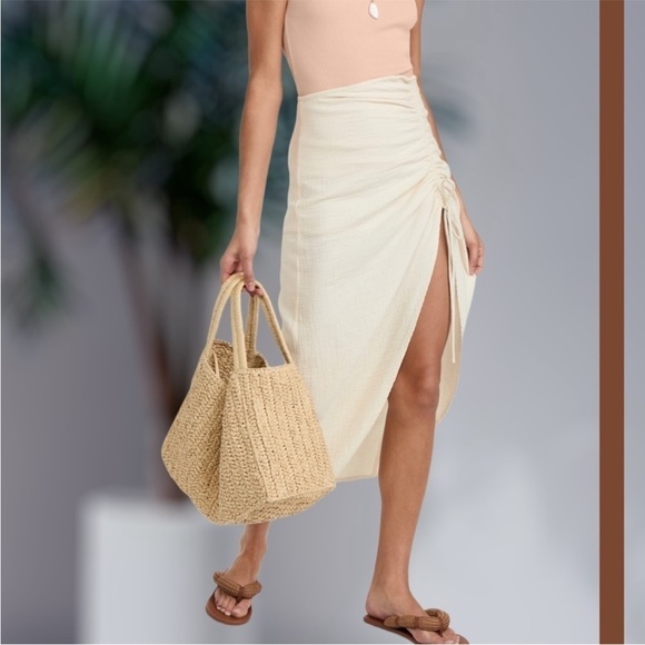 Free People New Natural Cerine Ruched Midi Skirt in Ivory NWOT - Picture 4 of 16